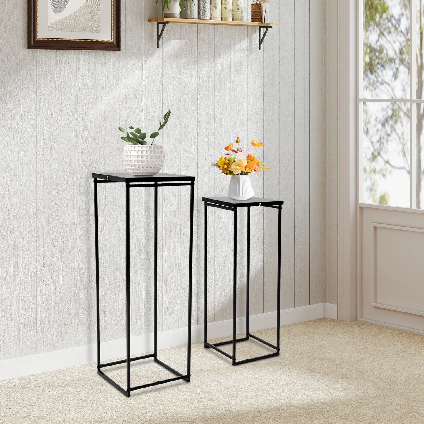 Bymaocar Pflanzenständer 2er-Set Metall 25x25x70cm und 22x22x60cm