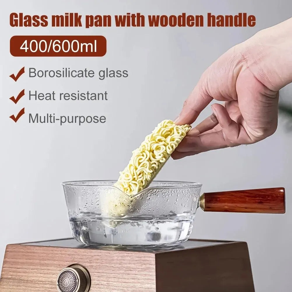 MYVIT Glas Milchtopf Holzgriff - 400 Und 600 Ml, Gas