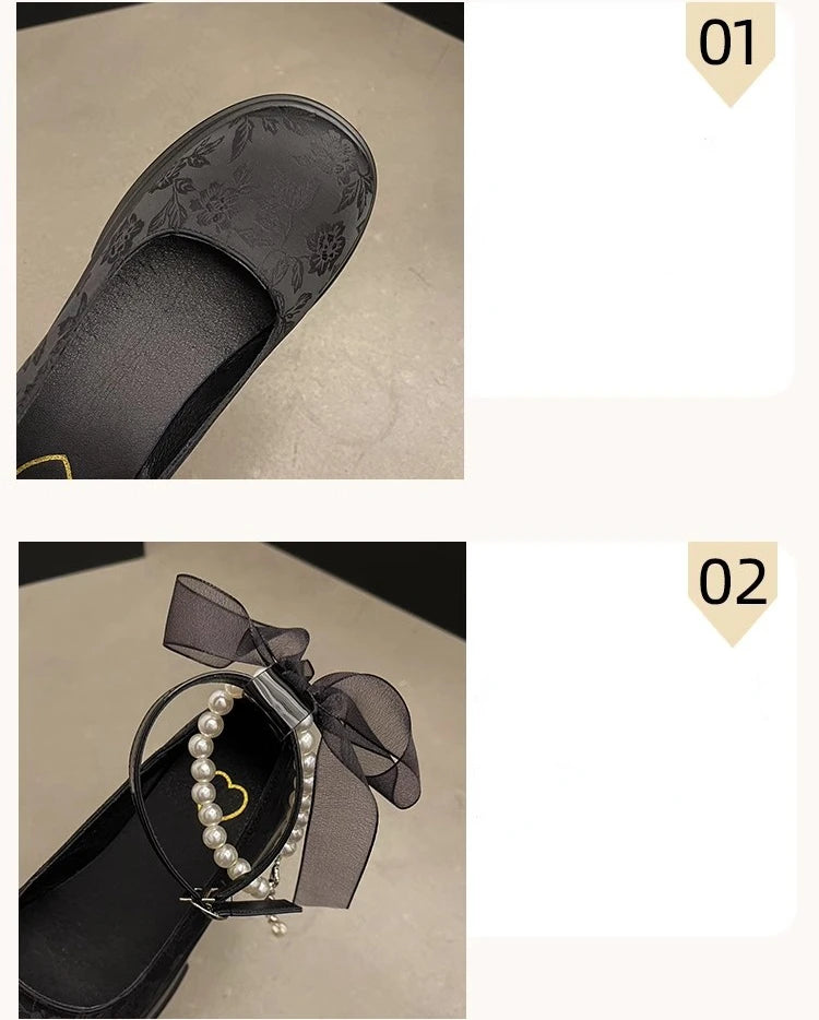 Frühling Damen Dicke Platform Mary Janes 2025 - Lolita Schuhe Sommer - Schleife Kette Party Pumps Oxford Schuhe