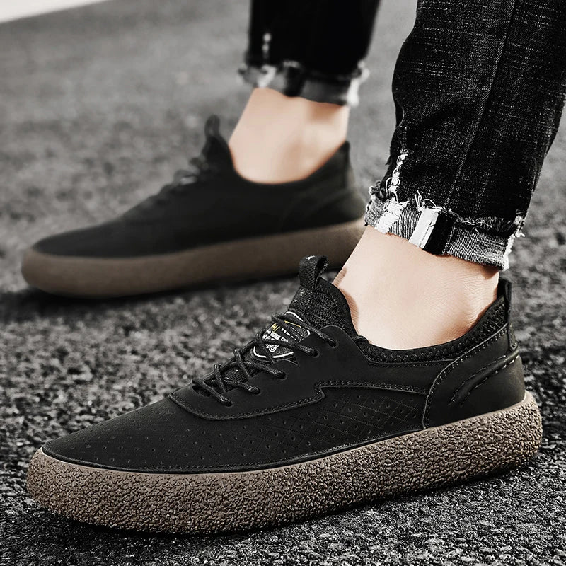 Sneakers for Men Comfortable Classic Outdoor Casual Skate Shoes Male Fashion Non-Slip Genuine Leather Skateboard Shoes Flats