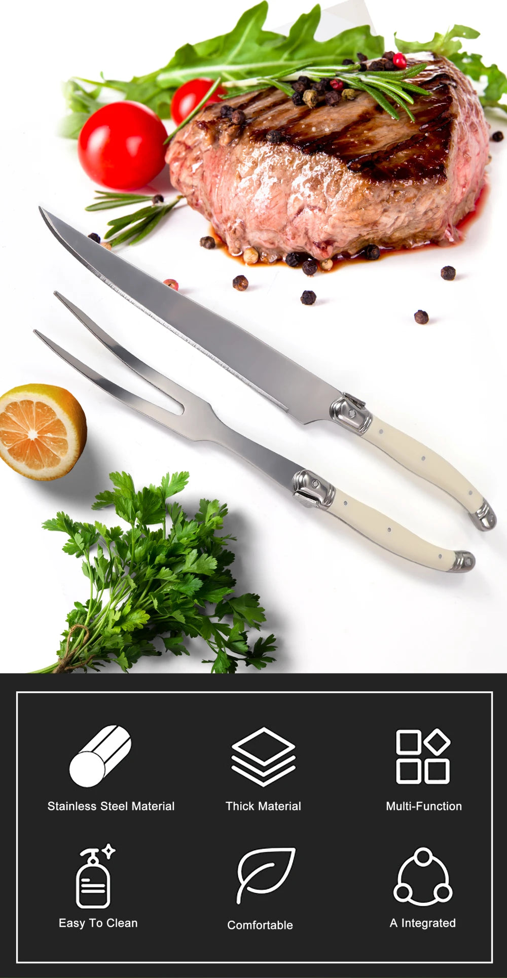 Stainless Steel Carving Knife Fork Set BBQ Slicing Grill Vegetable Tools Salad Serving Tools Turkey Knife Steak Roast Meat Fork