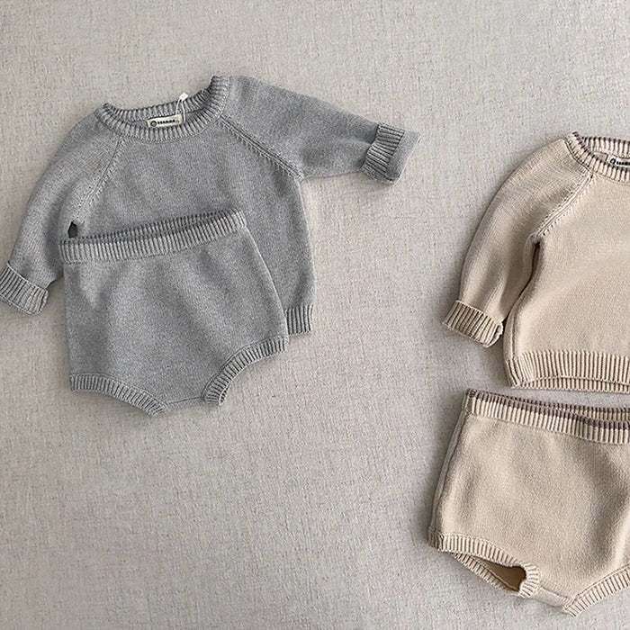 KoreanKnit BabySet Langarm - Größe 1-3J, Gestrickt, Shorts