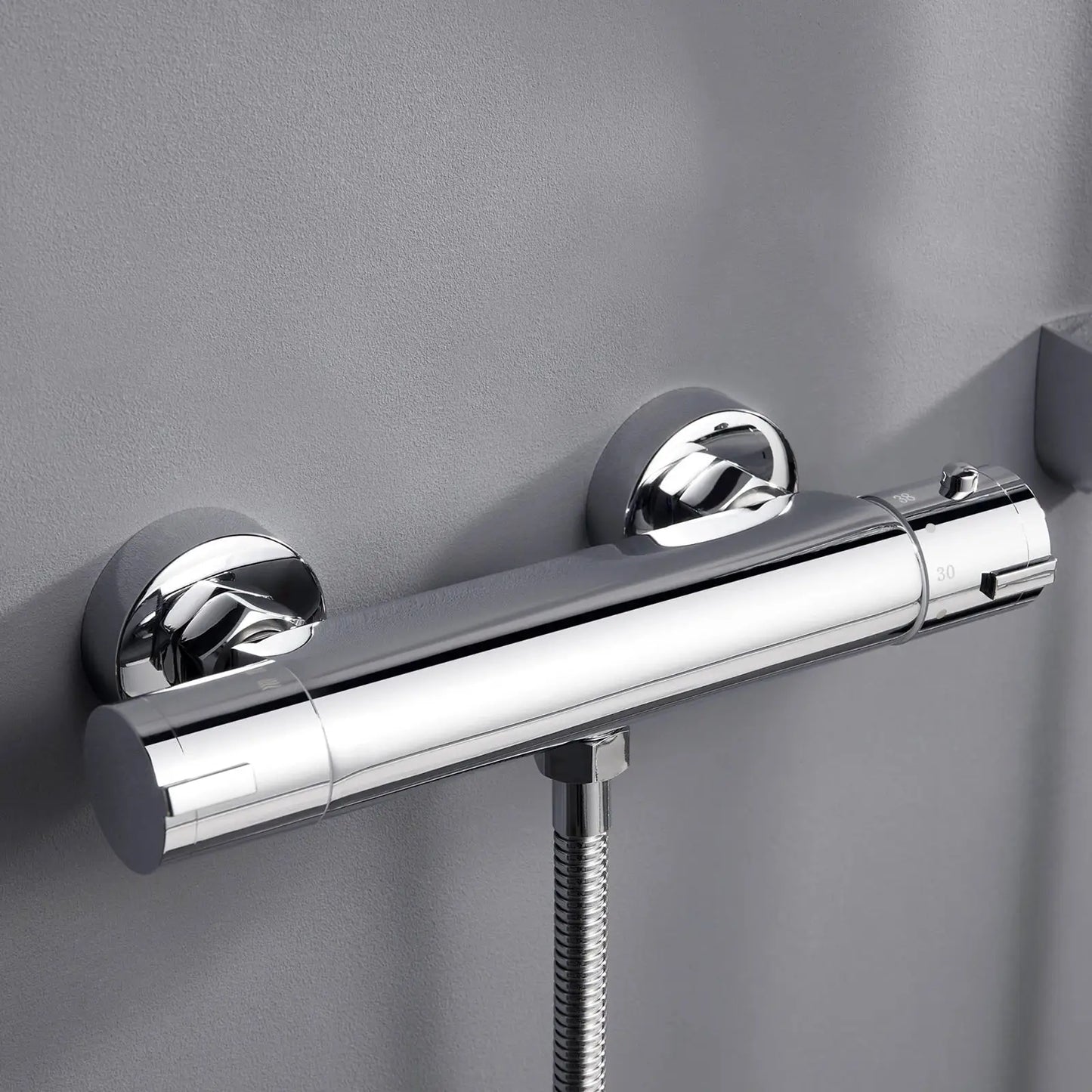 Duschmischbatterie mit Thermostat, 38 ° C-Sicherheitsknopf, runder thermostatischer Chrommischer für Badezimmer und Badewanne, oberflächenmontiert by Golden Bridge Store