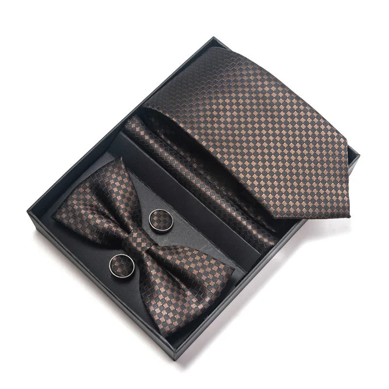 Men's Tie Pin cuff square bow Tie with pocket square cufflinks Set Paisley Men's Business Wedding Suit Accessories 6-piece set
