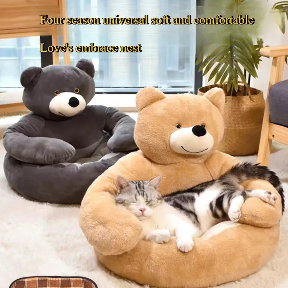 Dog Bed Semi-Enclosed Bear Pet Bed Ultra Soft Dog Nest  Removable Puppy Bed Wear Resistant Scratch Resistant Bed Mat Pet Product