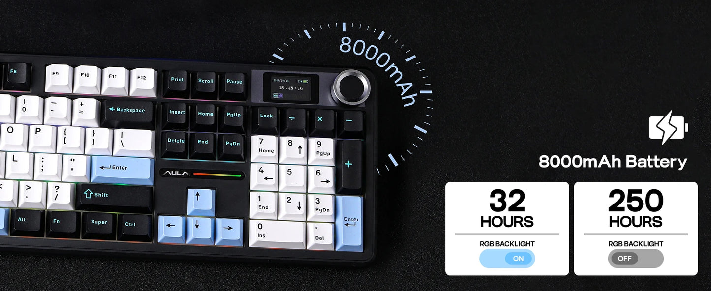 Gaming-Tastatur 2025: EPOMAKER X AULA F108 PRO Full Size 100% ANSI Layout - Hot Swap Wired/2.4GHz/Bluetooth Wireless Mechanical Keyboard RGB Backlight Collection