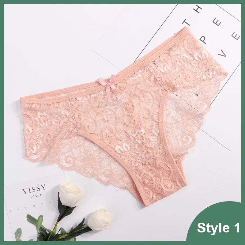 Women's Panties Elegant Lace Transparent Underwear Hollow Out Female Low Waist Briefs Breathable Lingerie Intimates Underpants