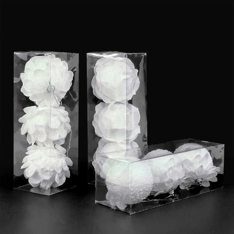 Choice Blumenförmige Weihnachtskugeln - 3 Stück, Weiß, Ca. 4 cm