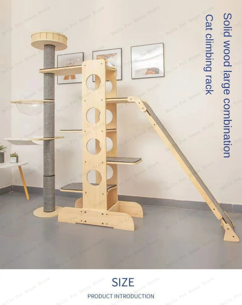 Mehrstöckig Katzen Baumhaus Massivholz Katzen Klettergerüst Multifunktional Katzenhaus Katzen Klettern Spielzeug Katzen Hängematte Haustier Zubehör