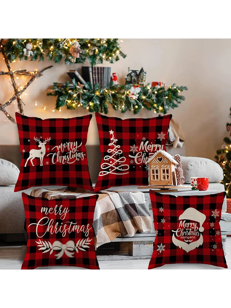 Red Stripe Merry Christmas Pillowcases Sofa Cushion Cover Linen Pillowslip House Indoor Home Decoration Throw Pillow Cover