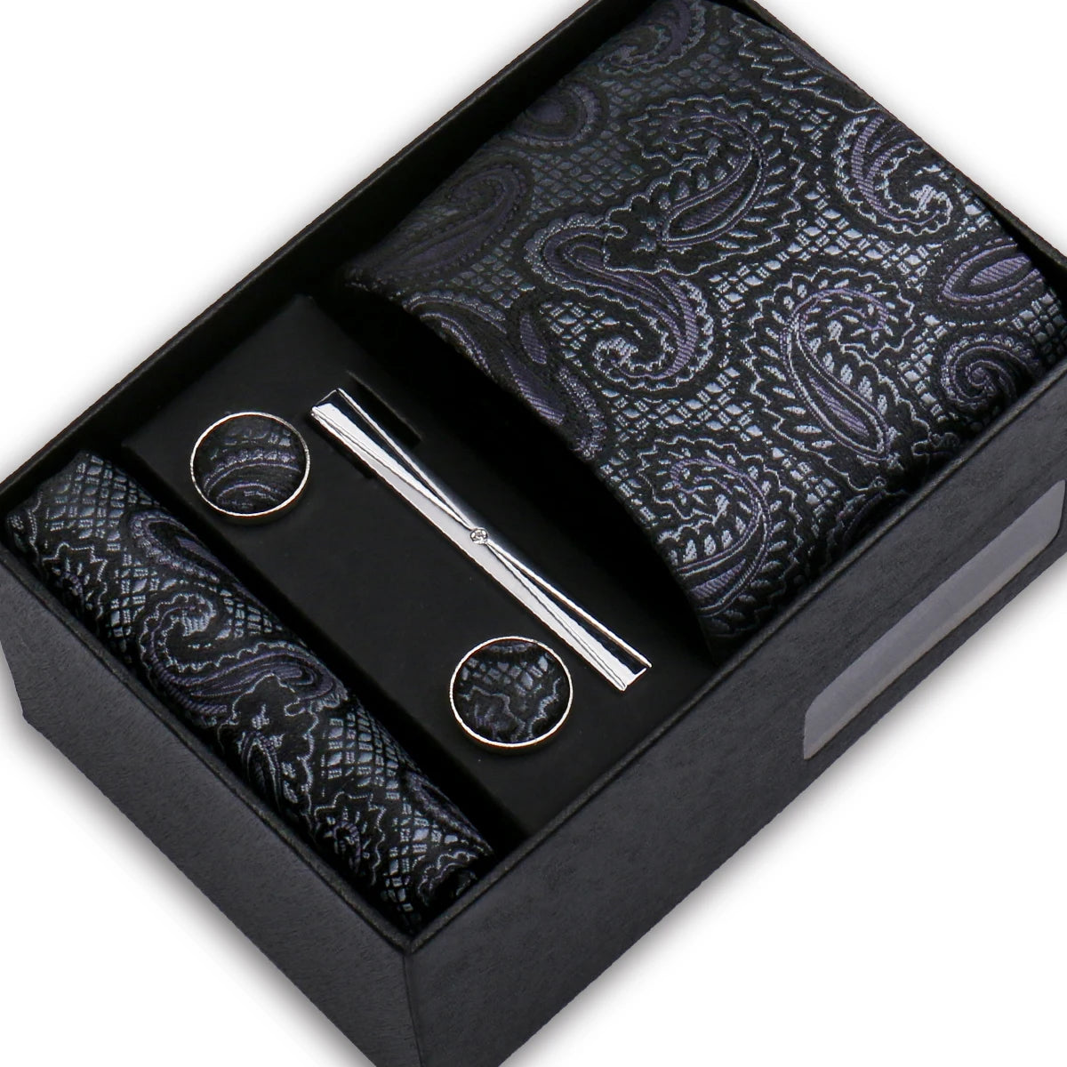 Elegant Men's Suit Necktie Gift Box Set Floral Tie Handchief Cufflinks Tie Clip 4-Piece Business Wedding Party Suit Accessories