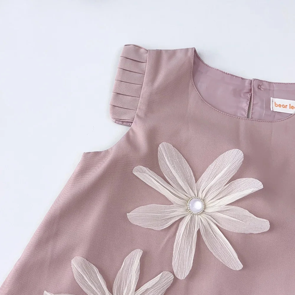 Kids Dresses for Girls 3D White Flower Princess Dress Girls' Pink Clothes Summer New Casual Vest Dress Flower Girl Dresses