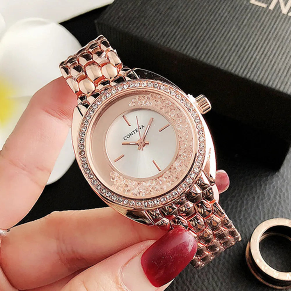 Luxury Rhinestone Rose Gold Women Watches Top Brand Stainless Steel Ladies Quartz Wristwatches Fashion Watches Women Reloj Mujer