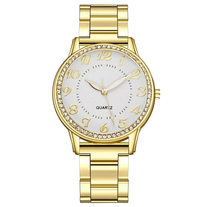 Luxury Brand Women Watch 2024 New Fashion Simple Rhinestone Steel Band Watch Ladies Big Dial Quartz Clock Bracelet Clock Reloj