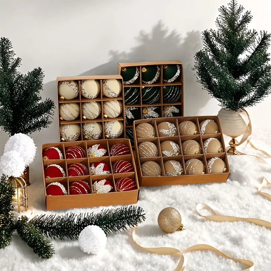 DecorLine Kugeln Flockiert - 12 Stück Groß Kunststoff