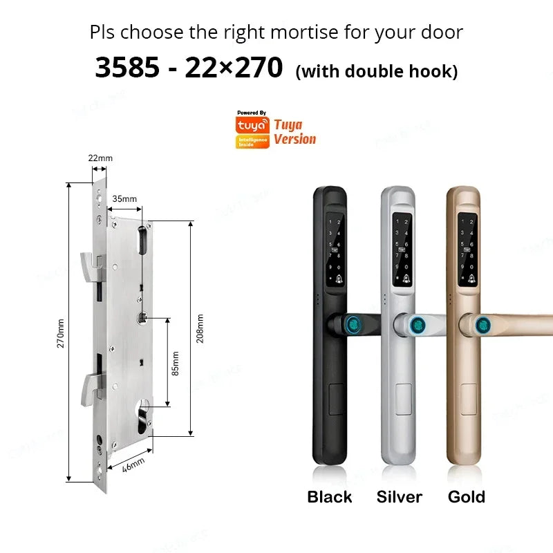 92/85mm Wasserdichter Outdoor-Fingerprint-TUYA-WIFI-APP-RFID-Karten-Code-Schlüssellos-Smart-Elektronischer-Türschloss-Aluminium/Glas-Schiebe