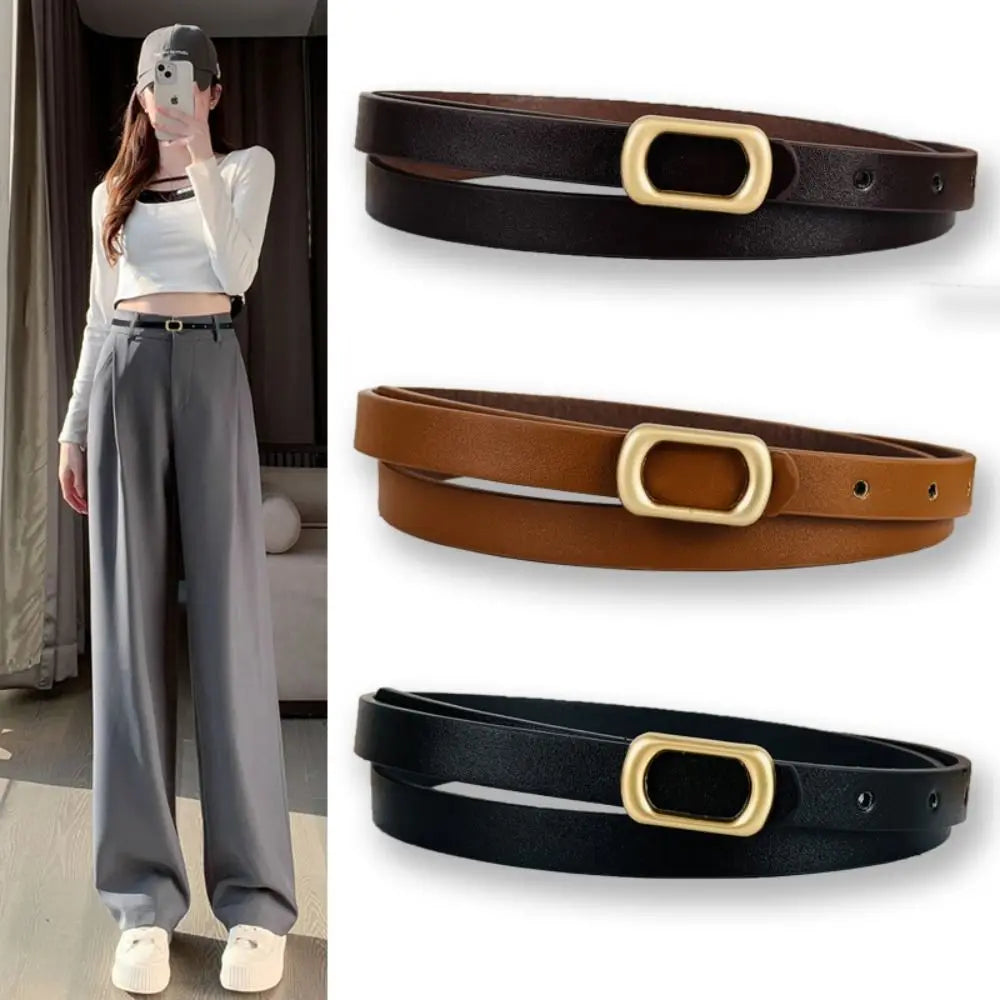 Luxury Design Leather Belt Casual Versatile Women Waistband Thin Waist Strap