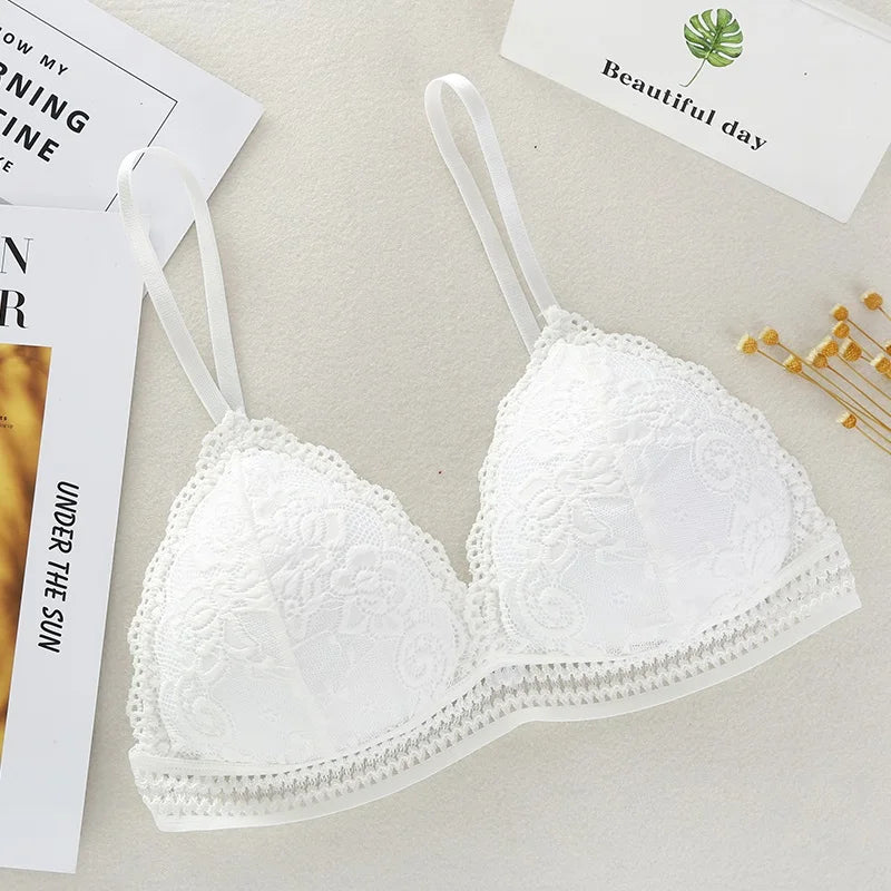Damen Bralette 2025 - Blumen-Spitzen BH mit tiefem V-Ausschnitt & Push-Up Effekt