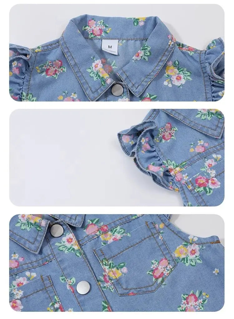 Children's Clothing Sets Floral Print Lace Sleeveless Top + Shorts 2pcs Sets  Baby Girl Outfit Set Kids Clothes for Girls
