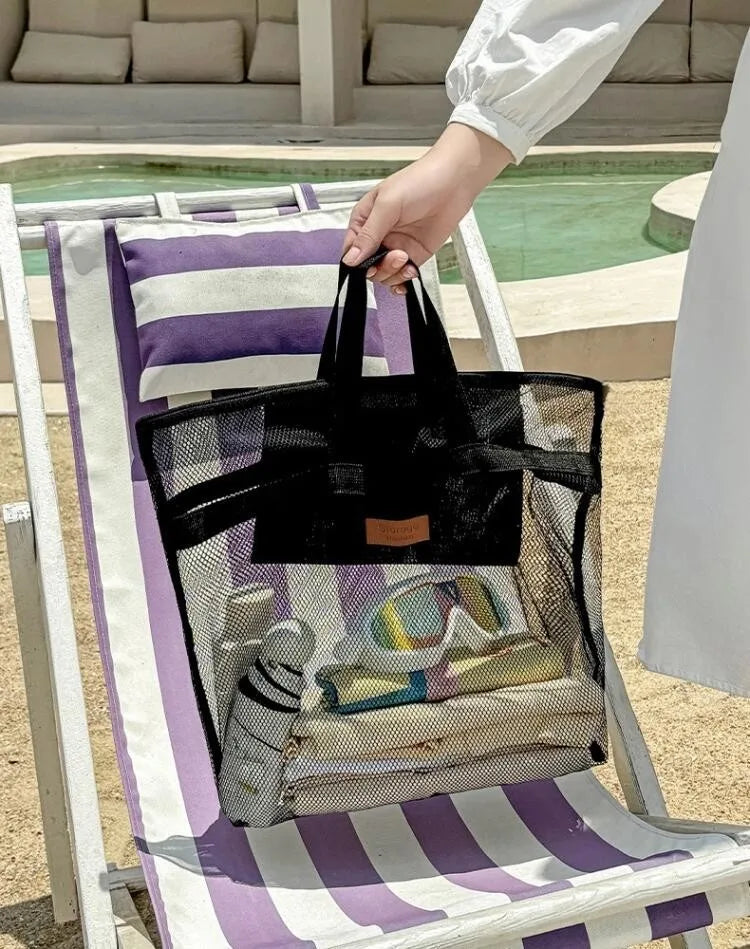 Beach Storage Bag Large Handheld Single Shoulder Swimming Pouch Large Capacity With Inner Network Folding Organizer Package