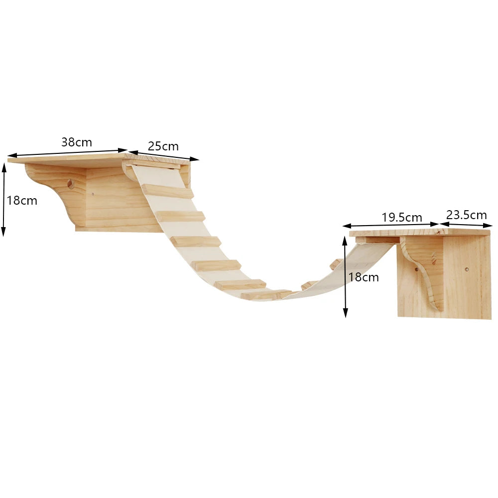 Cat Tree Cat Wall Mounted Climbing Wooden Shelves Posts Ladders with Hammock and Cat House Cat Bridge for Kittens Perch Sleeping