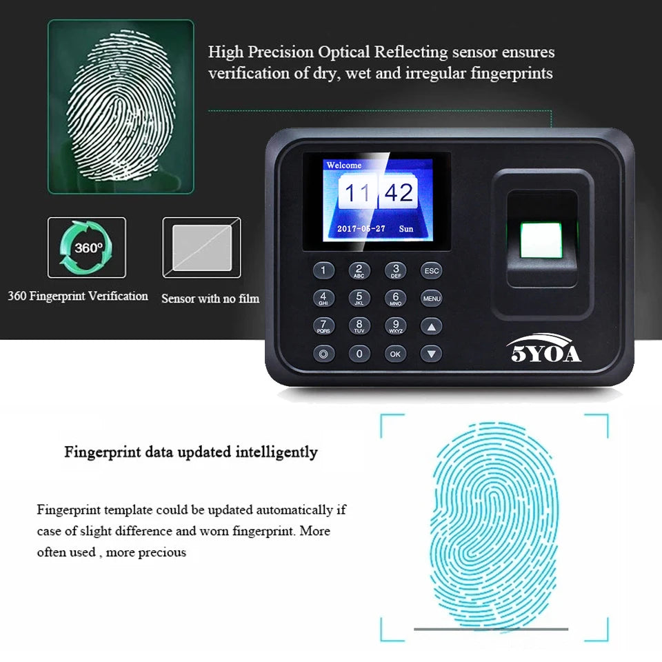 Zeiterfassung 2025: 5YOA Biometric Attendance System USB Fingerprint Reader Employee Control Collection