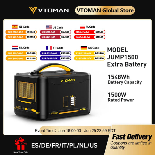 Zusatz-Akku 2025: VTOMAN Jump 1500 Extra Battery 1548Wh Backup LiFePO4 (LFP) Battery Jump 1000 & Jump 1500X & Jump 1800 Power Collection