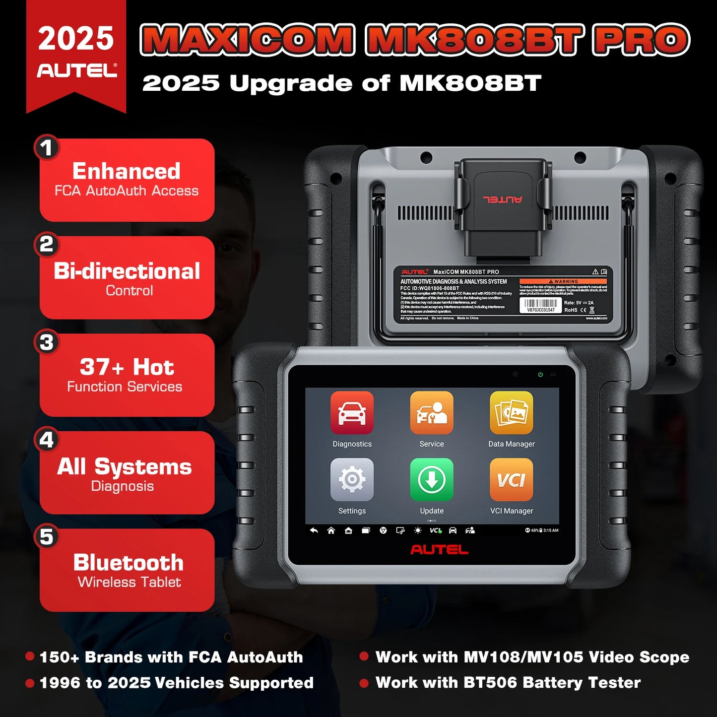 Autel MaxiCOM MK808BT Pro OBD2 Scanner Auto Diagnosegerät Code-Leser mit Aktiv-Test, Vollsystem-Diagnose, 28+ Services
