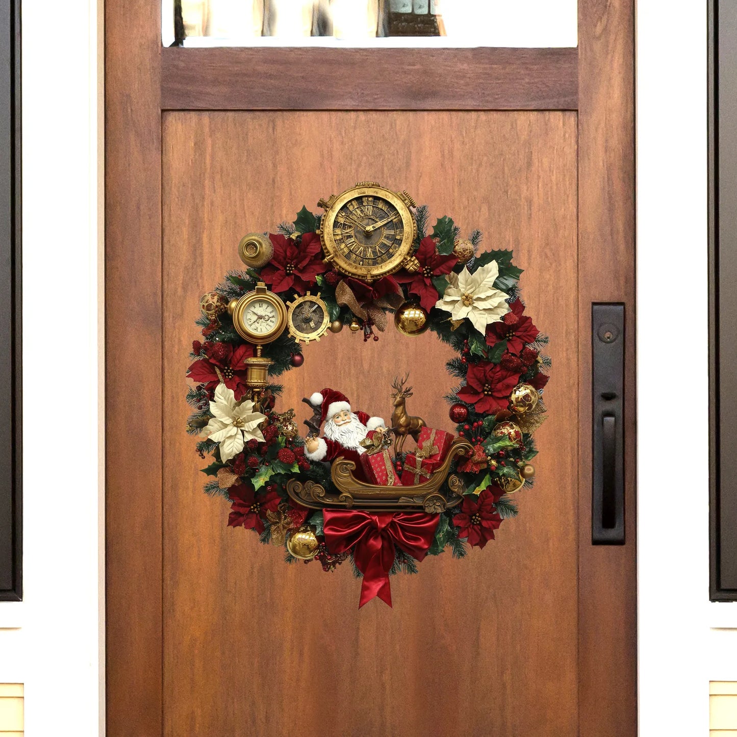 3D Christmas Decor Wreath Decoration Christmas Wall Stereo Garland Pendant Holiday Party Door and Window Decoration Wall Sticker