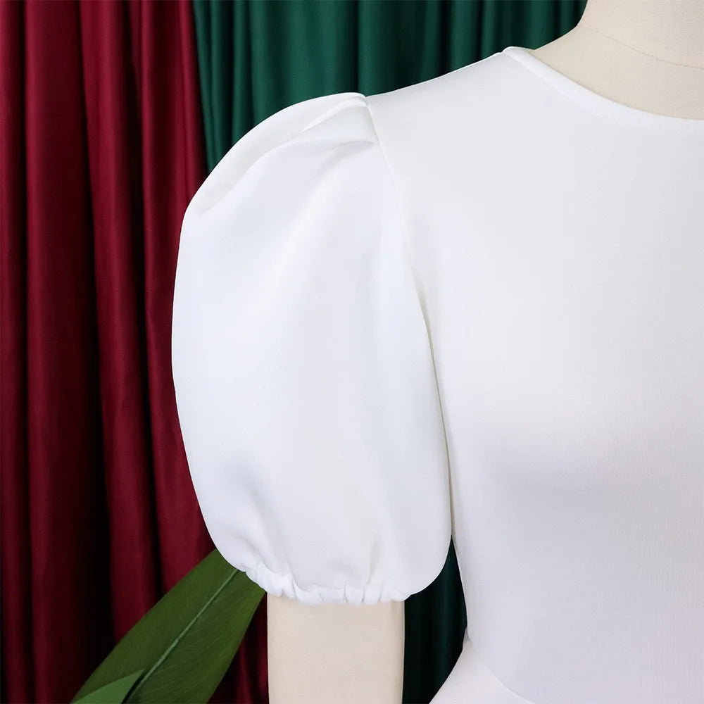 Elegante Kleider Für Frauen 2024 O-Ausschnitt Kurze Ärmel Hohe Taille Plissiert Midi Luxus Weiblich Geburtstag Party Dinner Vestidos