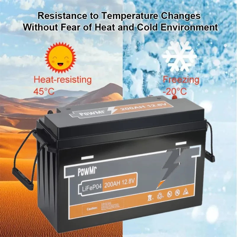 PowMr 12,8V 200AH LiFePO4-Batterie wiederaufladbar Grade A-Zellen 2560WH eingebauter BMS 6000+ Zyklus Heim-Lithium-Batterie-Energiespeicher