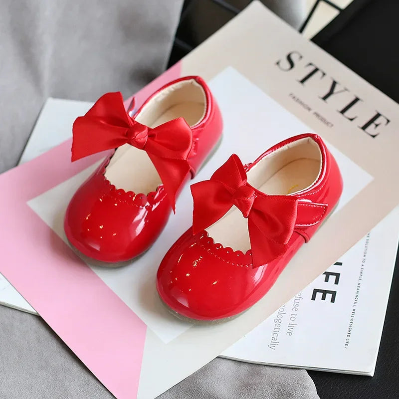 Baby Prinzessin Mädchen Schuhe 2025 - Frühling Herbst Süße Schleife Lackleder - Tanzschuhe Erste Laufschuhe Kinder