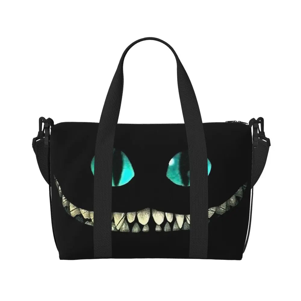 Custom Cheshire Cat Beach Tote Bag for Women We're All Mad Here Cat Big Compartment Gym Beach Travel Bags