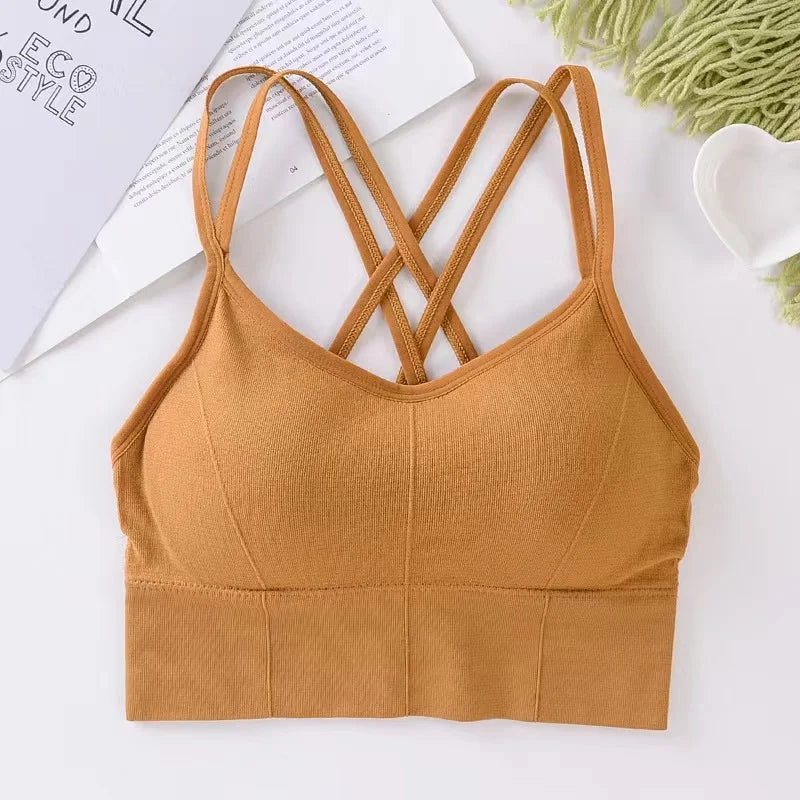Sexy Frauen Tops Rücken Cross Strap Tank Top Push Up Laufen Sport BH Atmungsaktiv Weich Fitness Beauty Einfarbig Yoga BH