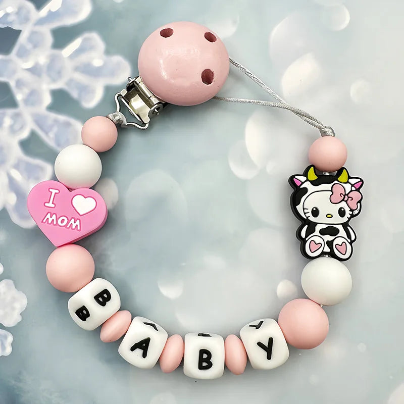 Personalisierte Schnullerkette mit Namen - Englische Buchstaben Baby Silikon Clips - Ketten Halter Beißring Anhänger Baby Geschenke