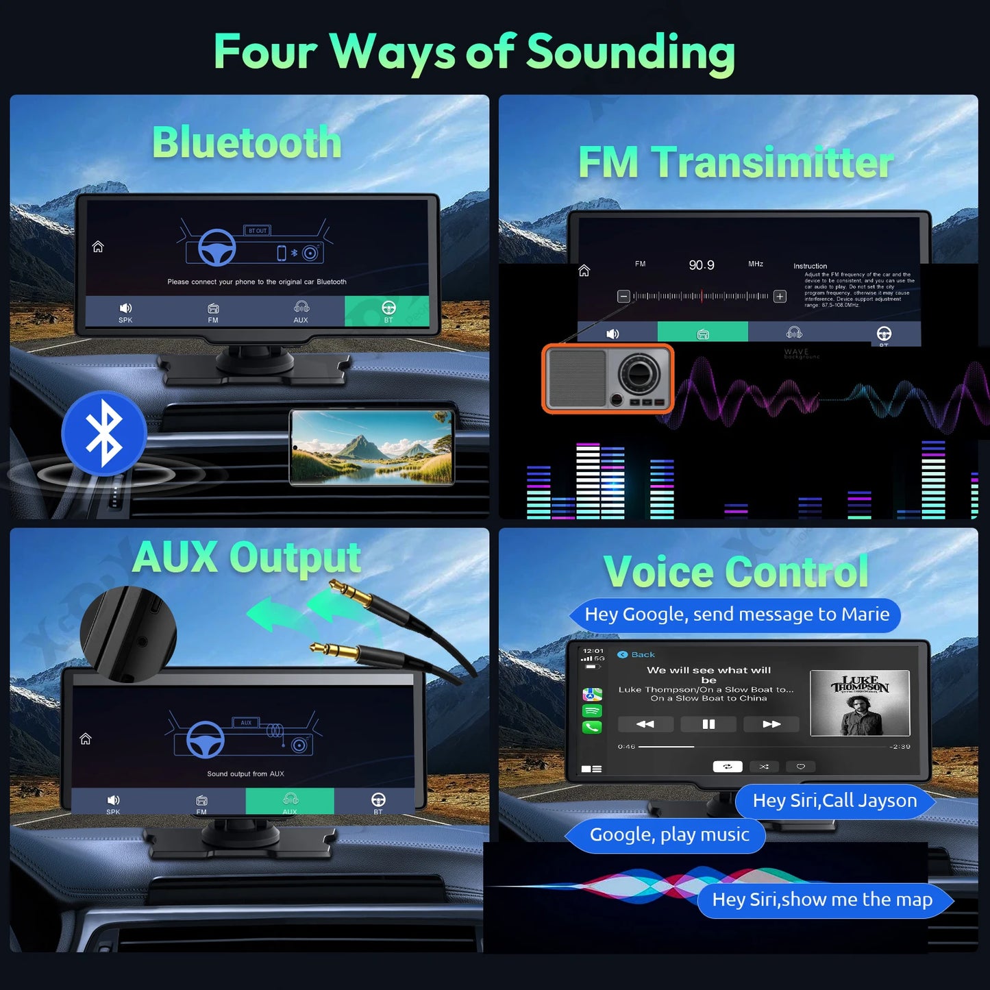 4K 10.26" Touchscreen Auto DVR Dashcam - Kabellos Apple CarPlay Android Auto Dual Lens Video Recorder