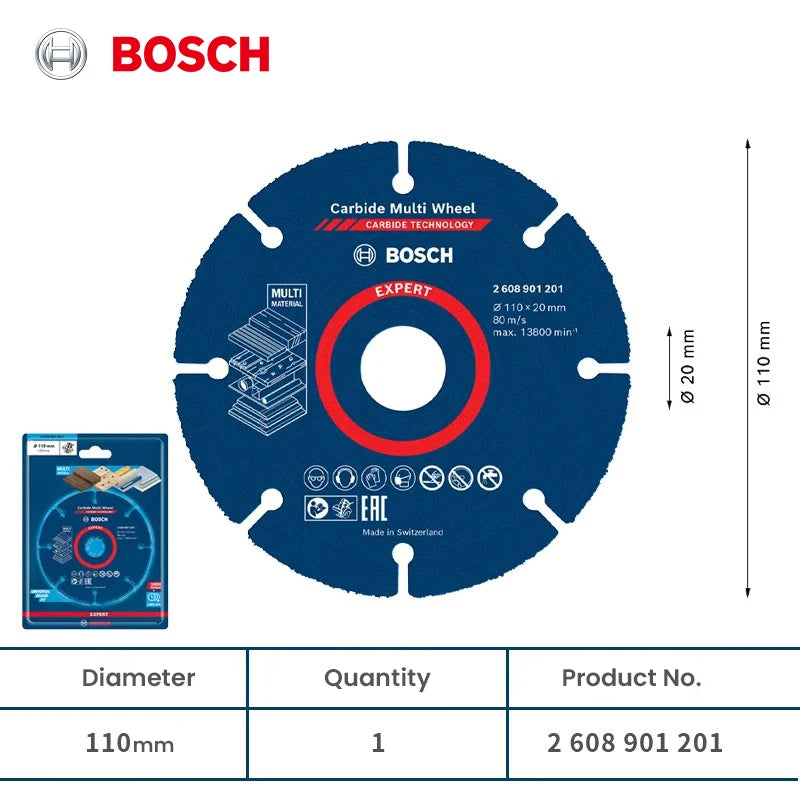 Bosch Expert Cutting Wheel 110Mm Carbide Muti-Material Cutting Disc for Wood Plastic Drywall Hardwood Angle Grinder Accessories
