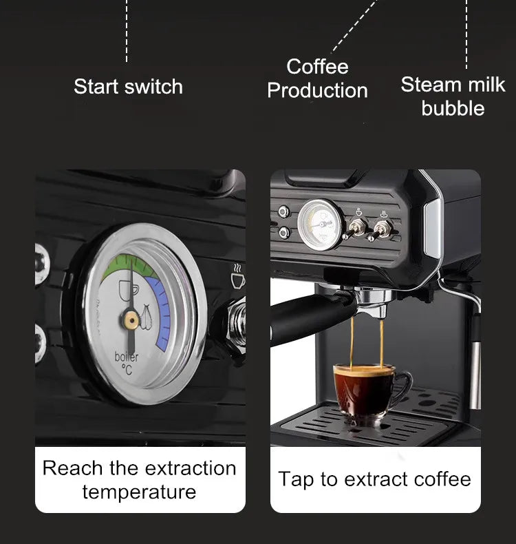 Semi-Automatic Coffee Machine Household Small Italian Concentration High Pressure Extraction Foaming Steam All-In-One Machine