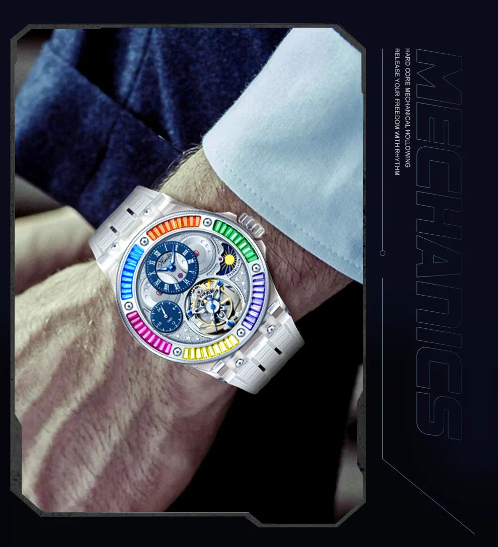 Haofa k9 watermelon crystal watch luxury skeleton tourbillon watch sapphire glass