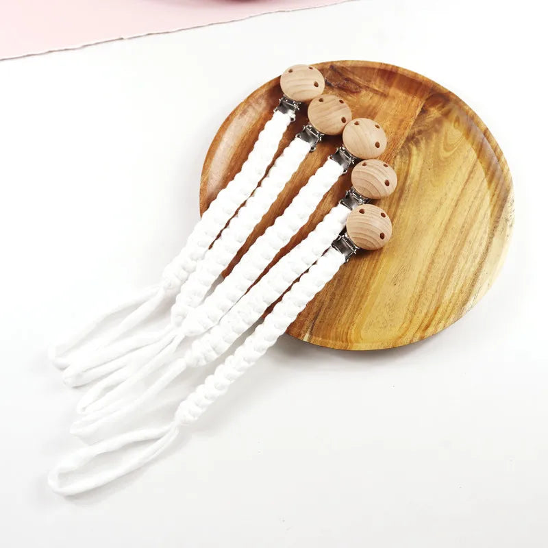 Baby Pacifier Chain Hand Braided Cotton Cloth Handmade Heart Shape Wooden Dummy Pacifier Clips For Nursing Teether Shower Gifts