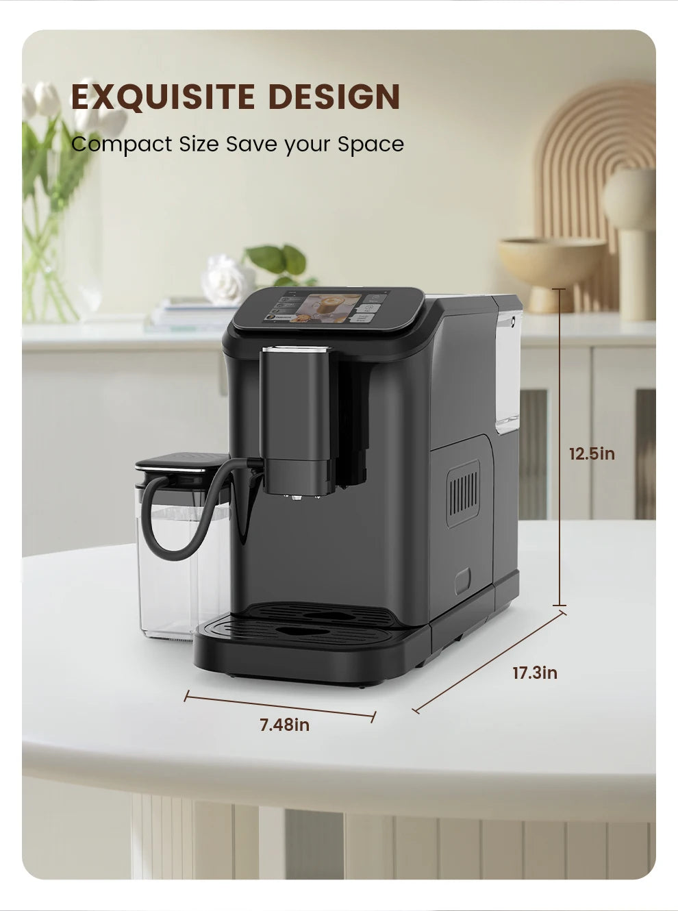 Mcilpoog WS-D5  Automatic Coffee Machine - Smart Wi-Fi , 12 Coffee Varieties, Touchscreen & Built-In Frother/1.5L Tank for Home