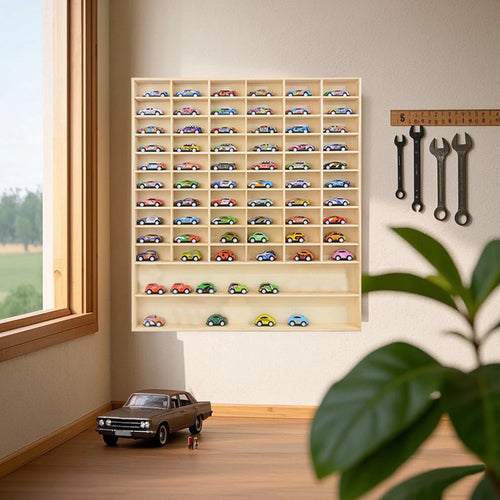 NONED Massivholz Auto Modell Box 60 Fächer Wandmontage 58,5x64,5 cm
