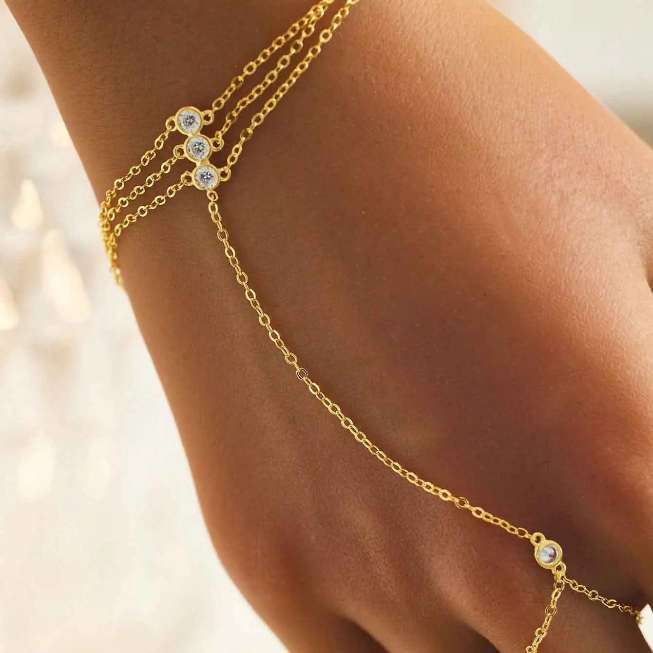 Luxus Mehrschichtig Strass Perlen Link Ring Armband Für Frauen Edelstahl Zirkon Hand Kette Armband Trendy Boho Schmuck