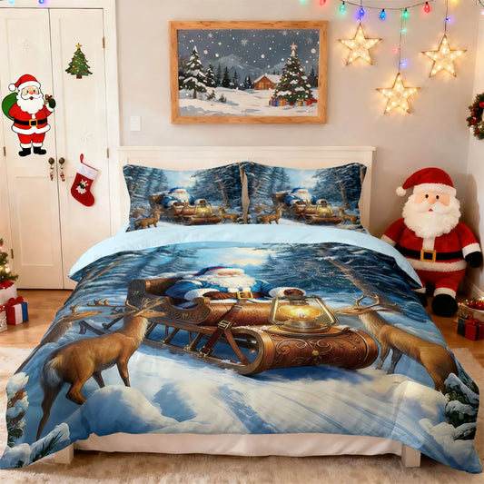3pcs Merry Christmas, Santa Claus Printed Chipless Bedding Set, Multi Size Bedding Decoration, Comfortable and Machine Washable