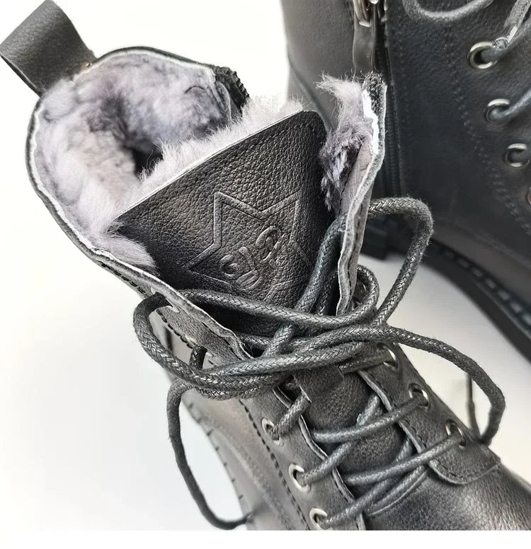 Ghete la gleznă Careaymade, piele naturală, variantă lată - mărime mare, înălțime toc 3-5 cm, căptușeală din lână