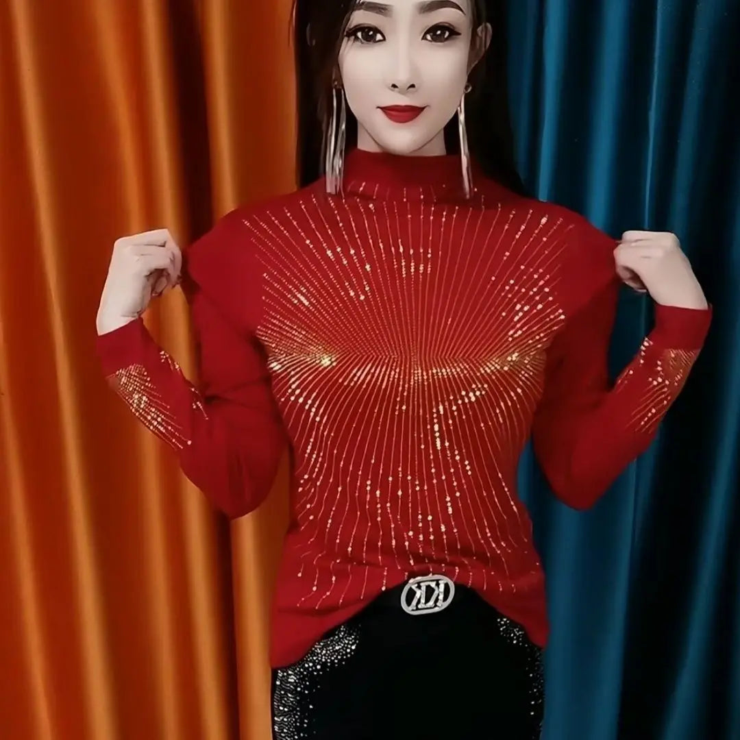 COZOK Pailletten Rollkragenpullover - Größe XL Polyester