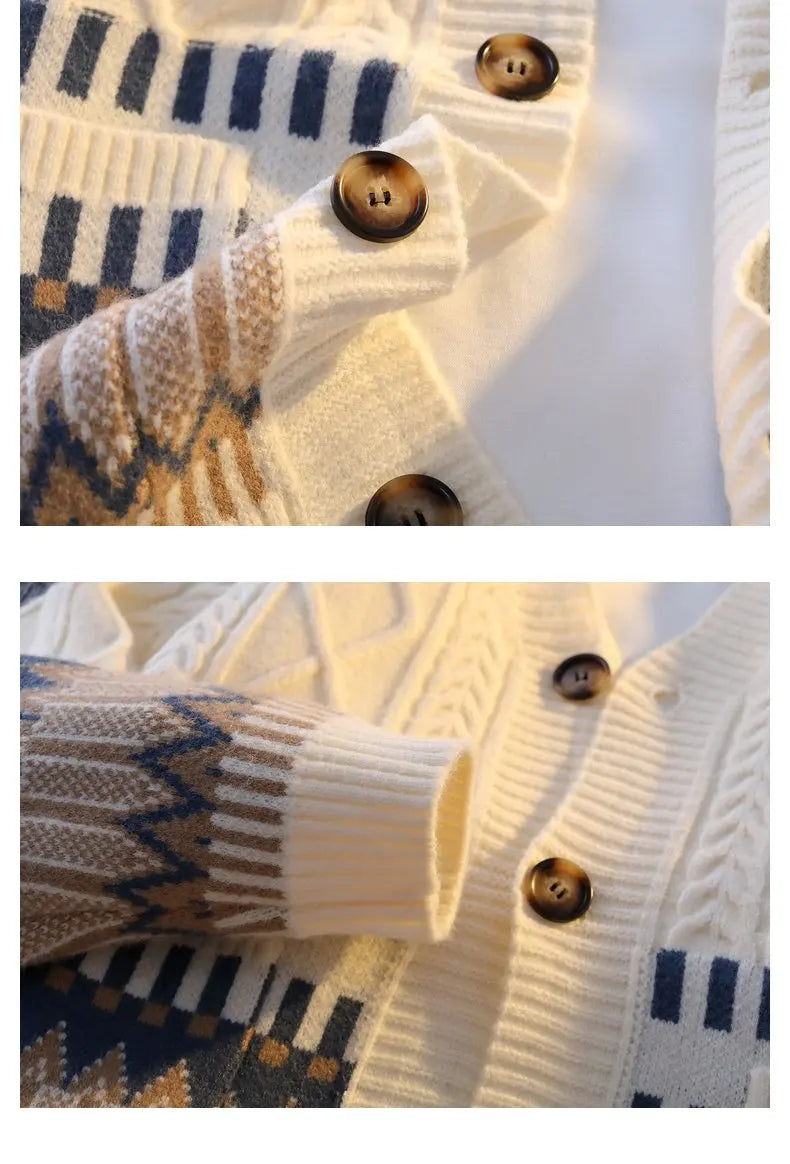 CN Zhejiang Cardigan Patchwork V-Neck - Größe M, Kaschmir