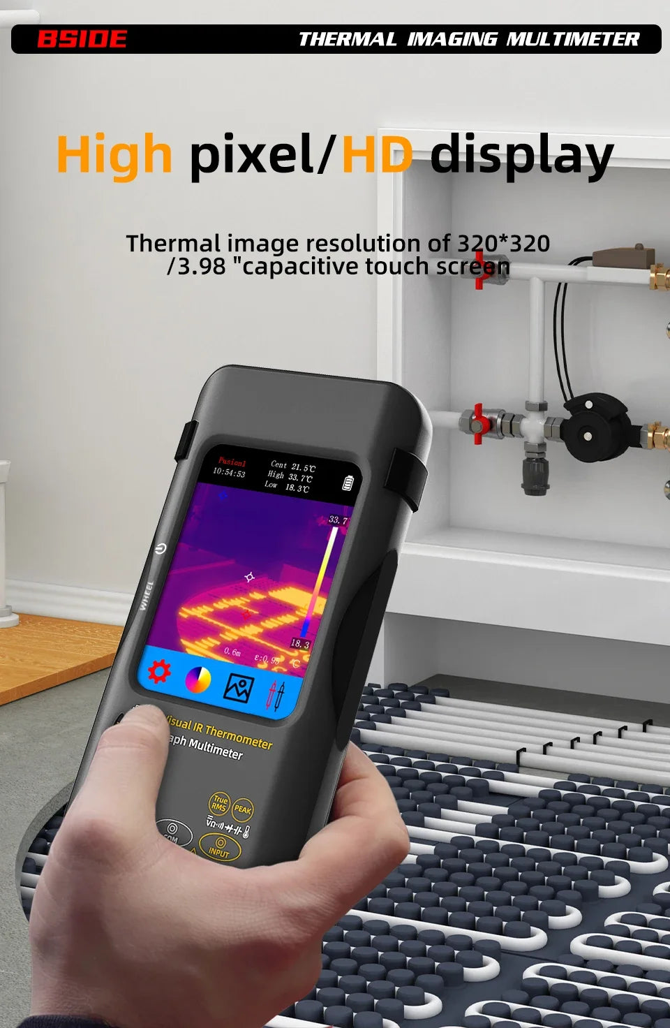 Cameră de termoviziune 2025: BSIDE SH7 320*320 Cameră de termoviziune 20000 de numărări - Multimetru digital cu ecran tactil 2 în 1 Cameră IR Reparații lentile macro Colecție PCB