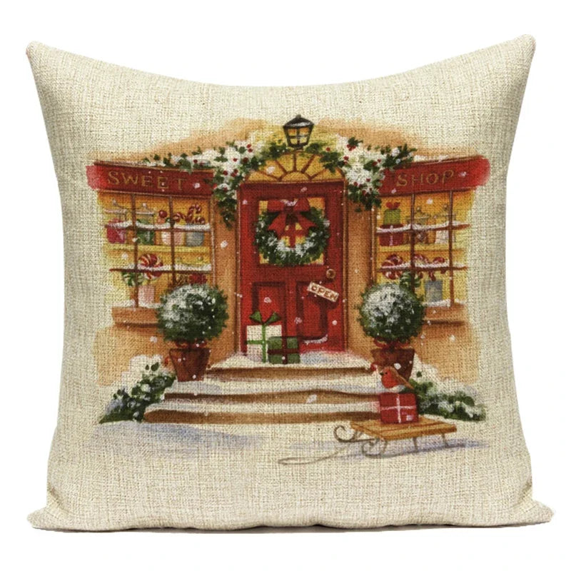 Merry Christmas Cute Cartoon Santa Claus Christmas Trees Polyester Sofa Home Decoration Pillow Cushion Cover Almofadas