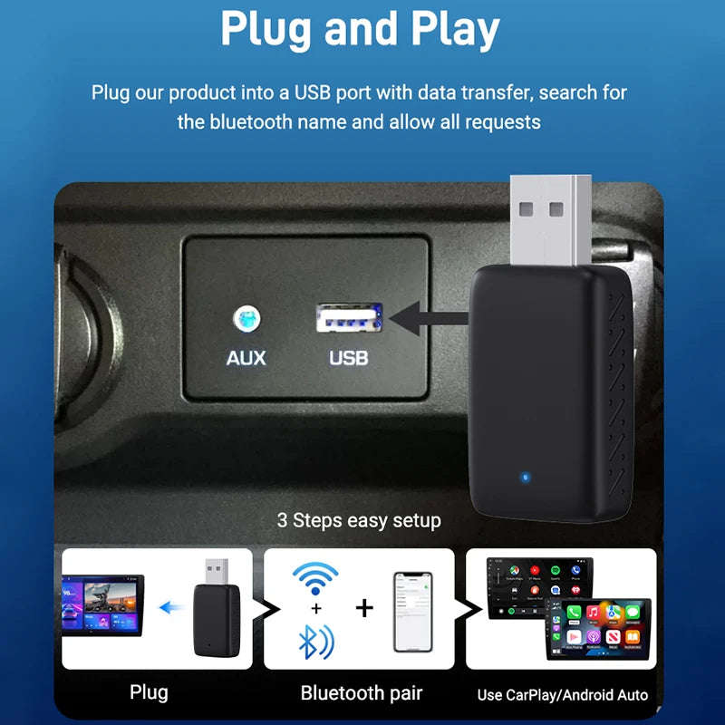 New Wired to Wireless CarPlay and Android Auto 2in1 Mini Adapter 5GHz WiFi5 Suitable for 99% of original wired carplay/auto cars